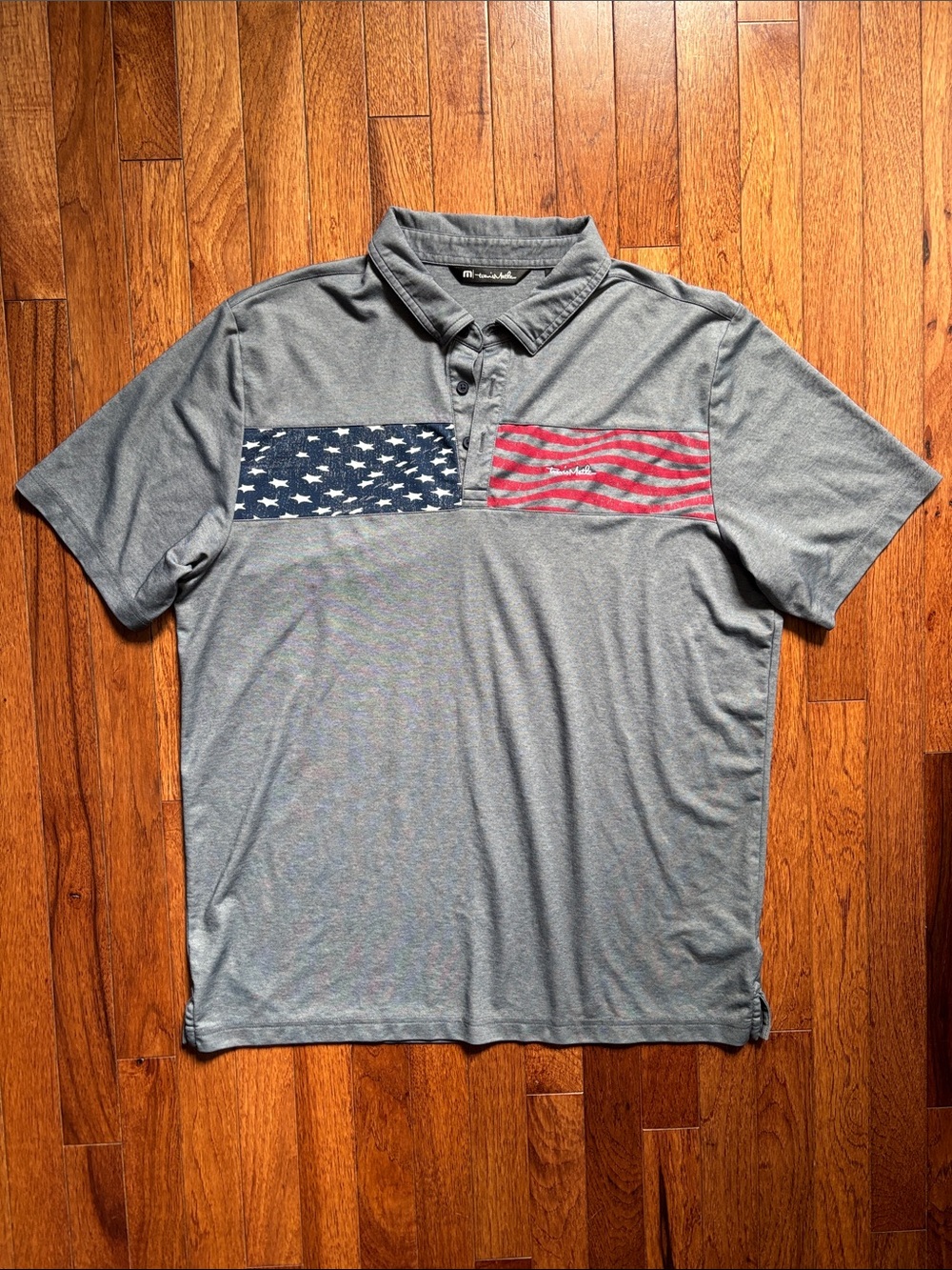 Travis Mathew Gray Polo with American Flag Panels Size XL